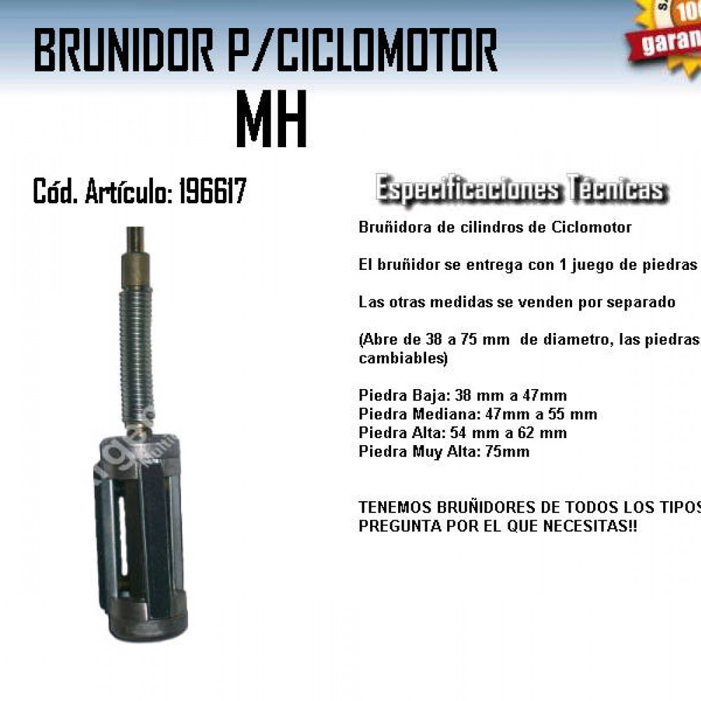 Bruñidor Para Cilindros de Moto/Ciclomotor Ajustable de 38-75mm Con Piedras  Cambiables Marca PROTOOL MH
